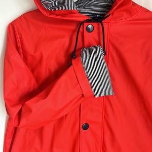Women’s Petit Bateau Red Women’s Rain Jacket, Medium, Navy White Striped Lining